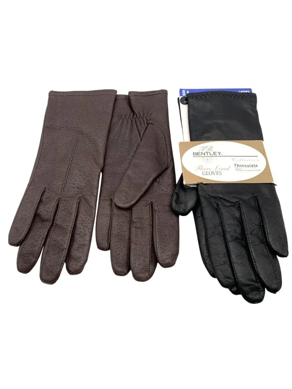 2 Vintage Leather Gloves Black Brown Size L 8 Winter Bentley Thinsulate Fownes